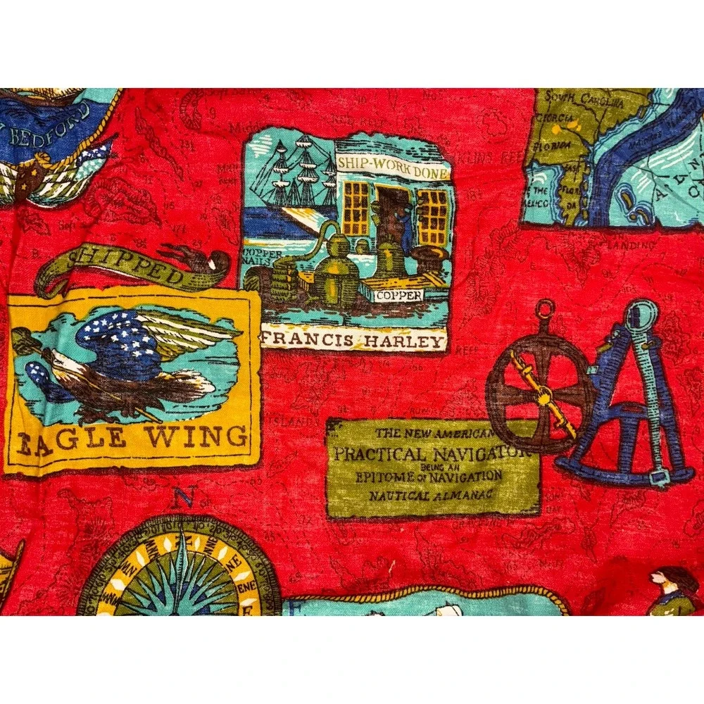 Curtain Drapery One Panel Red Whaling New England Nautical 80x24 60s 70s Vintage